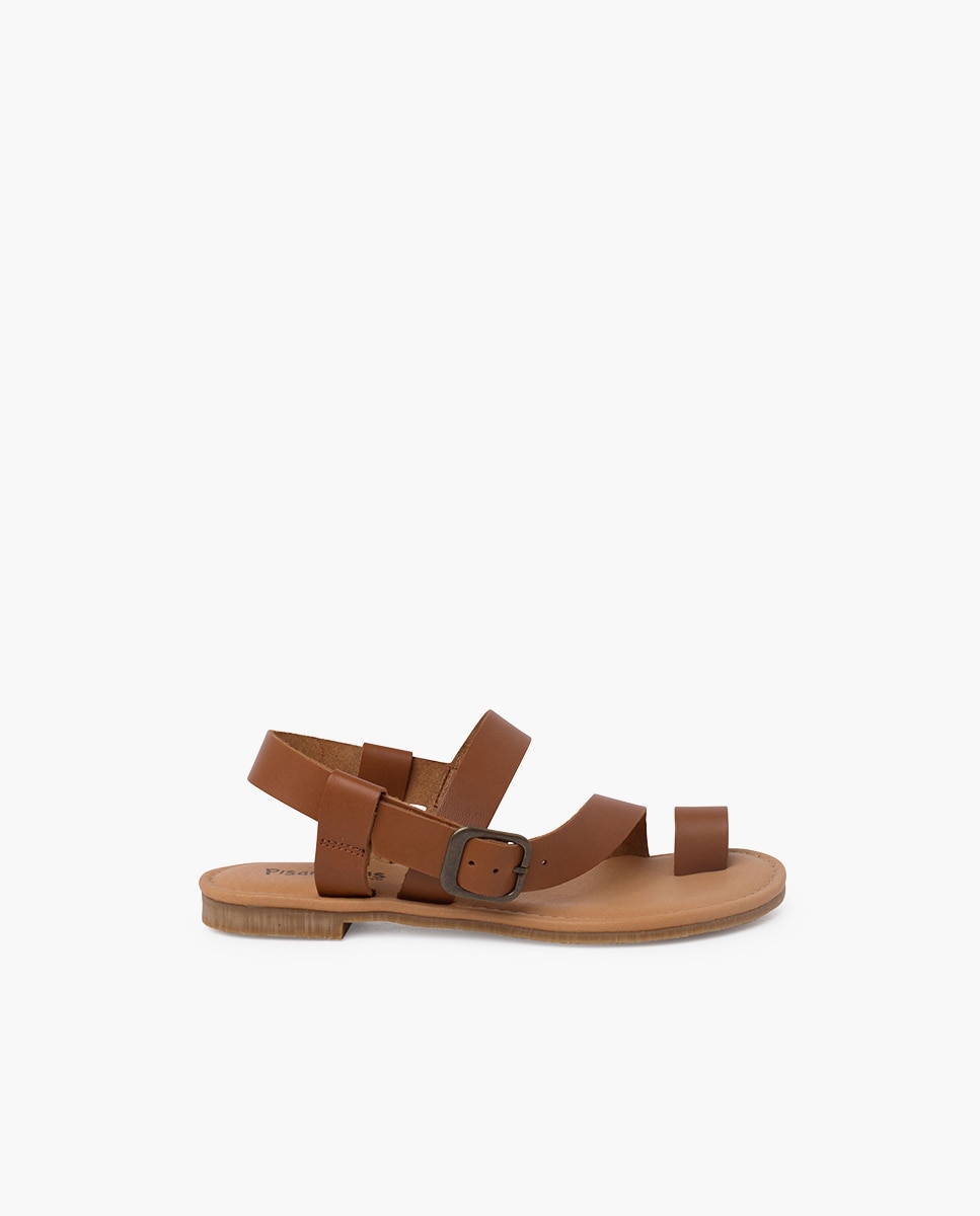 Sandalias abiertas de niña estilo gladiador de napa con hebilla - Pisamonas - Camel Camel-1