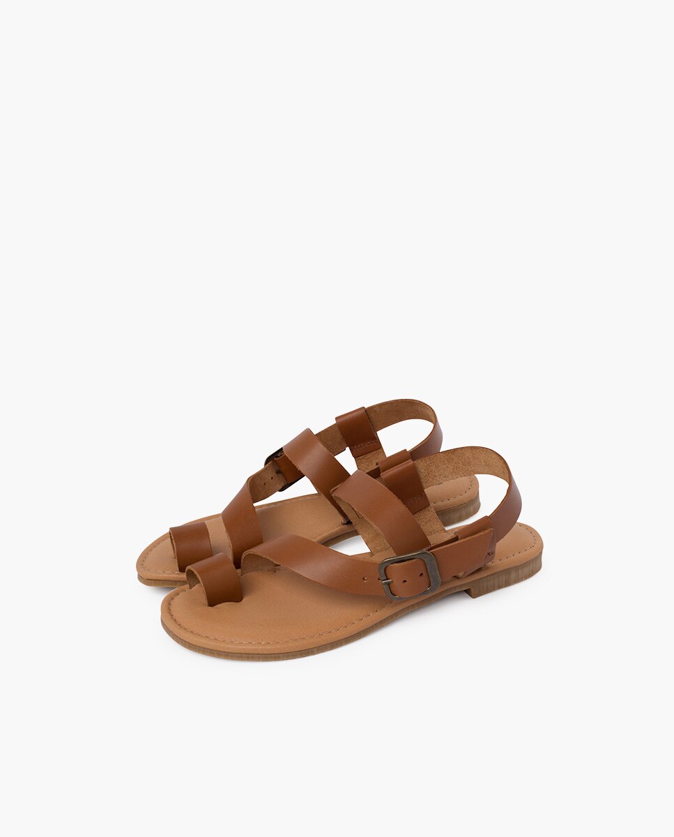 Sandalias abiertas de niña estilo gladiador de napa con hebilla - Pisamonas - Camel Camel-3