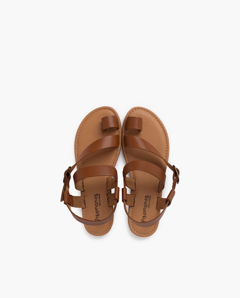Sandalias abiertas de niña estilo gladiador de napa con hebilla - Pisamonas - Camel Camel-4