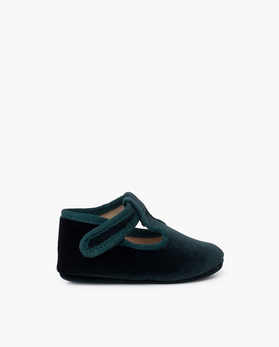 Pepitos de Bebé em Veludo com Velcro Verde-escuro-1