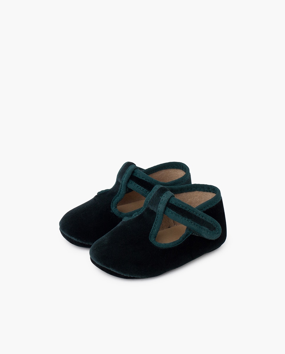 Pepitos de Bebé em Veludo com Velcro Verde-escuro-3
