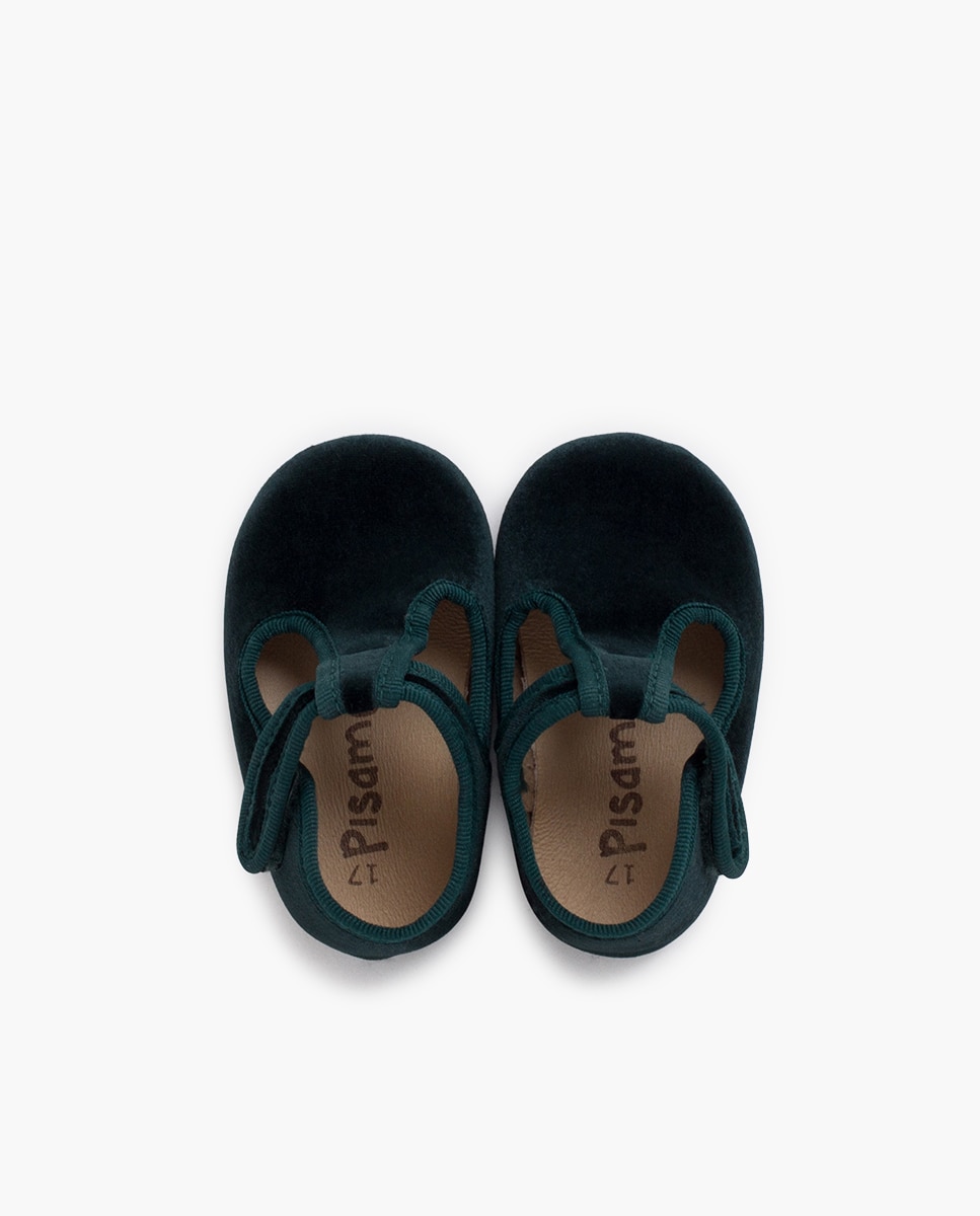 Pepitos de Bebé em Veludo com Velcro Verde-escuro-4