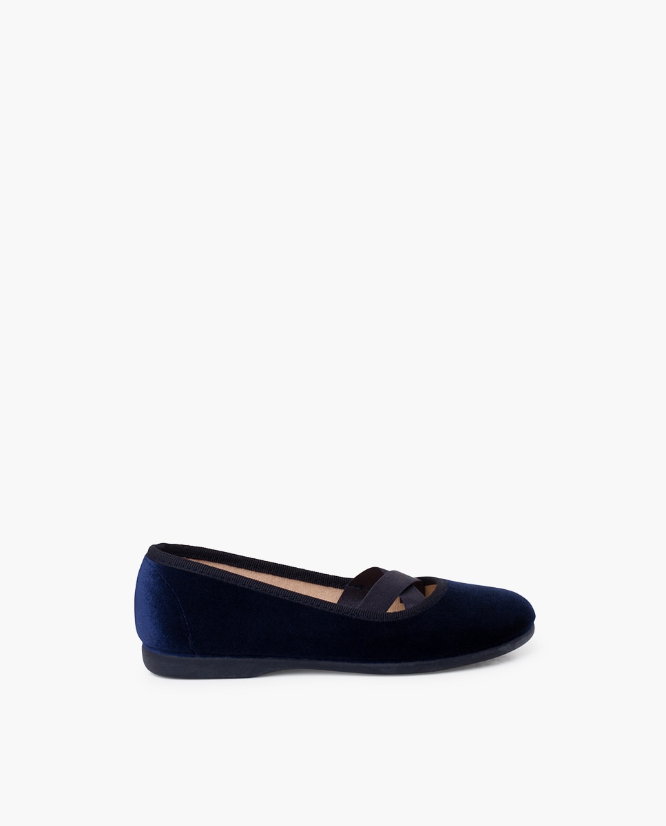 Merceditas de Veludo Tipo Ballet Azul-marinho-1