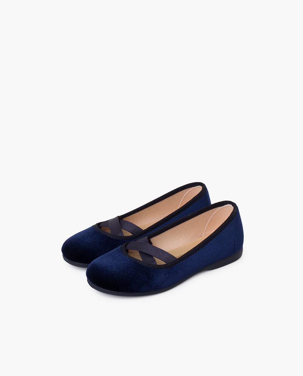 Merceditas de Veludo Tipo Ballet Azul-marinho-3