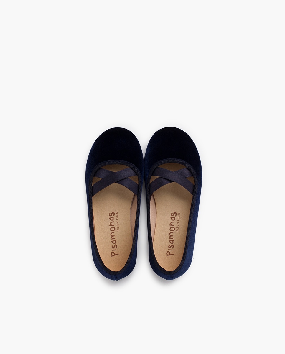 Merceditas de Veludo Tipo Ballet Azul-marinho-4