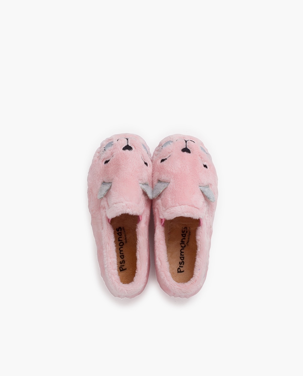 Pantufas Fechadas Infantil com Pelo Suave Gato Rosa-4