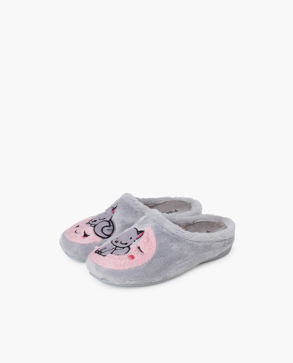 Pantufas Fechadas Infantil Tipo Socas Gato e Cinzento-3