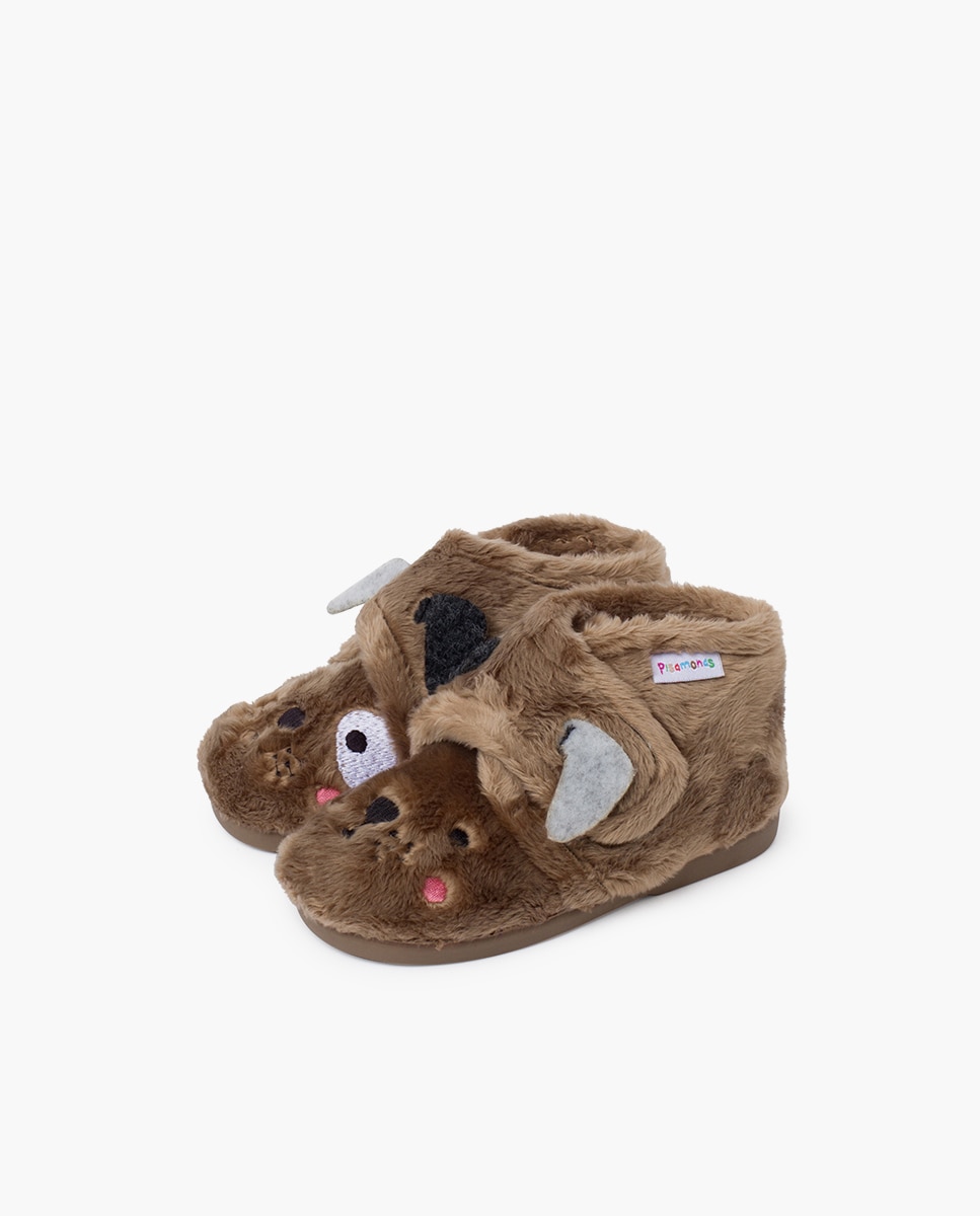 Zapatillas de casa cerradas de bebé casa animales pelito - Pisamonas - Marrón claro Marrón claro-3