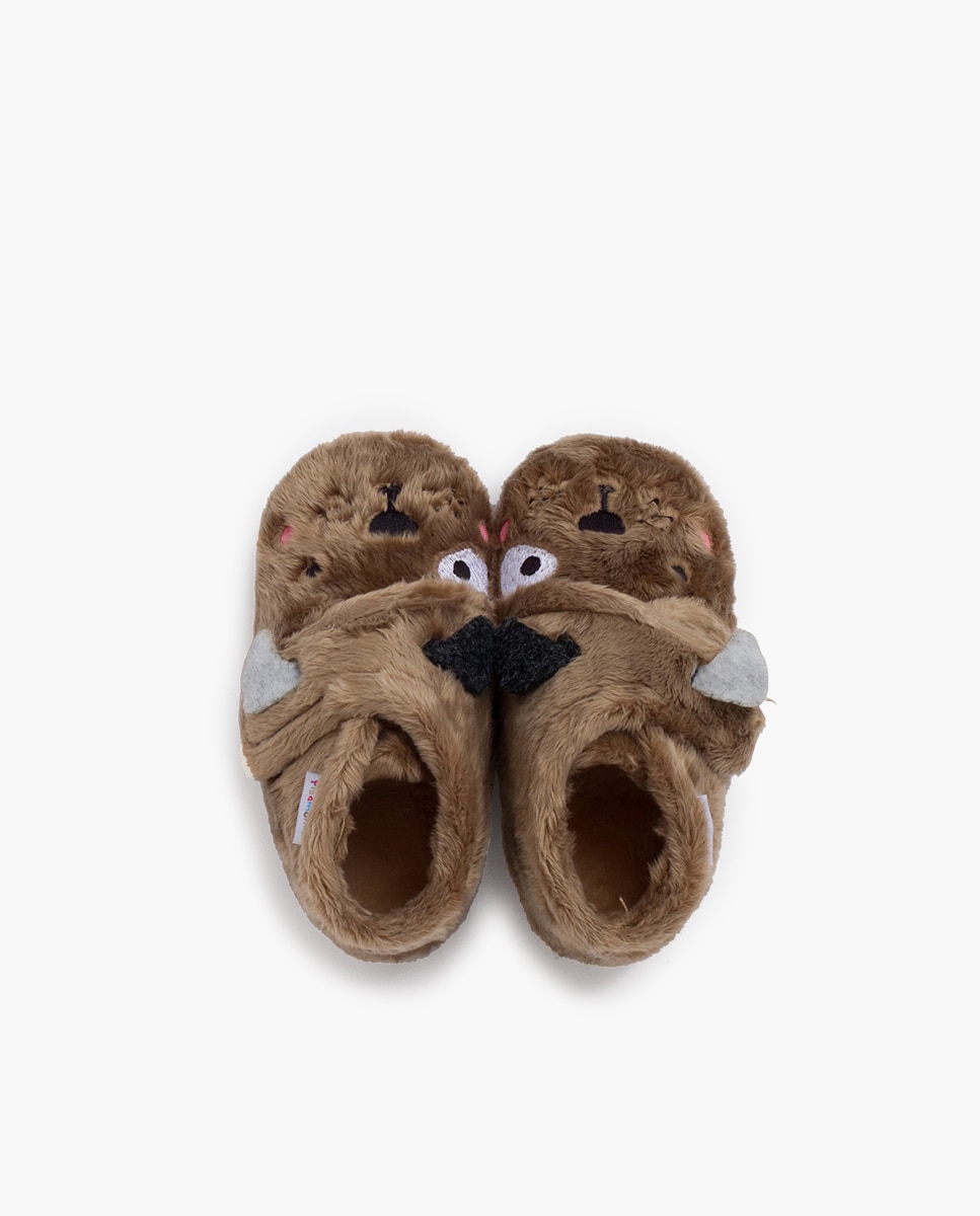 Zapatillas de casa cerradas de bebé casa animales pelito - Pisamonas - Marrón claro Marrón claro-4