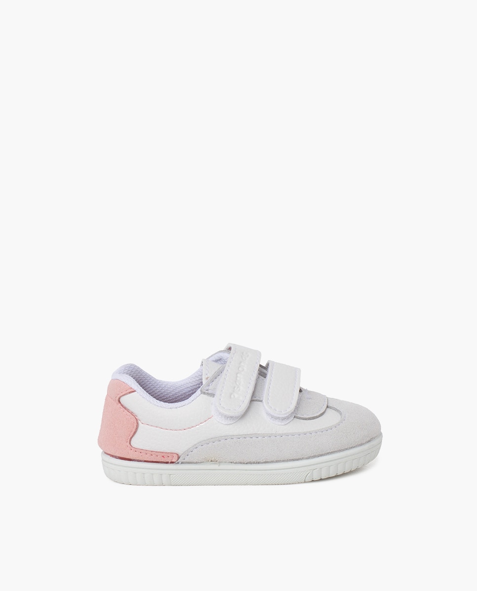 Sapatilhas de Lona Infantil Macias Mínimal Calcanhar em Cores Branco / Rosa-1