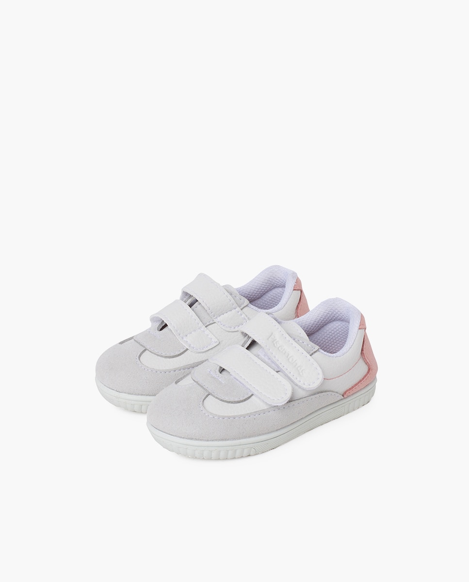 Sapatilhas de Lona Infantil Macias Mínimal Calcanhar em Cores Branco / Rosa-3