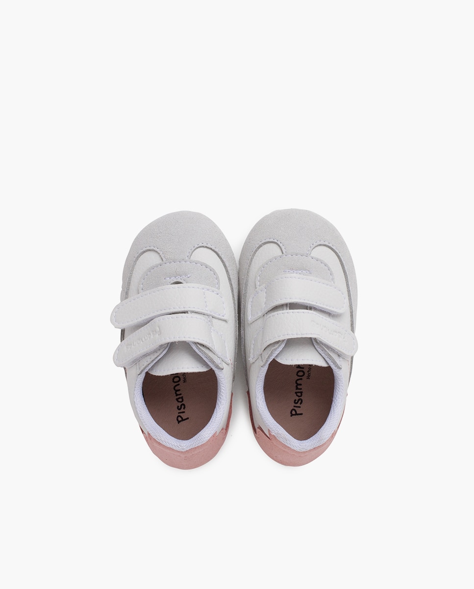 Sapatilhas de Lona Infantil Macias Mínimal Calcanhar em Cores Branco / Rosa-4