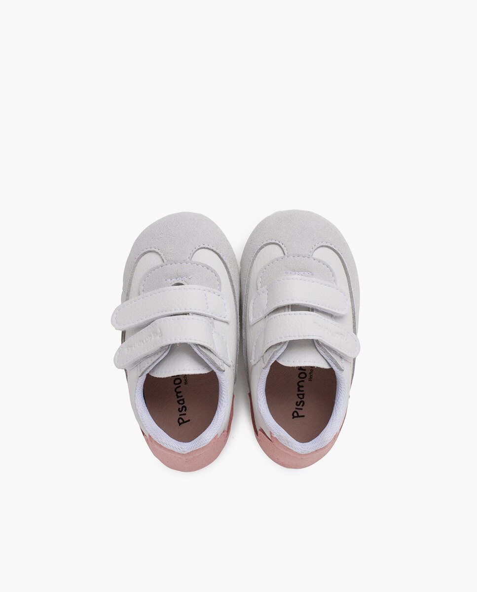 Zapatillas de lona de niños blanditas mínimal talonera colores - Pisamonas - Blanco / Rosa Blanco / Rosa-4