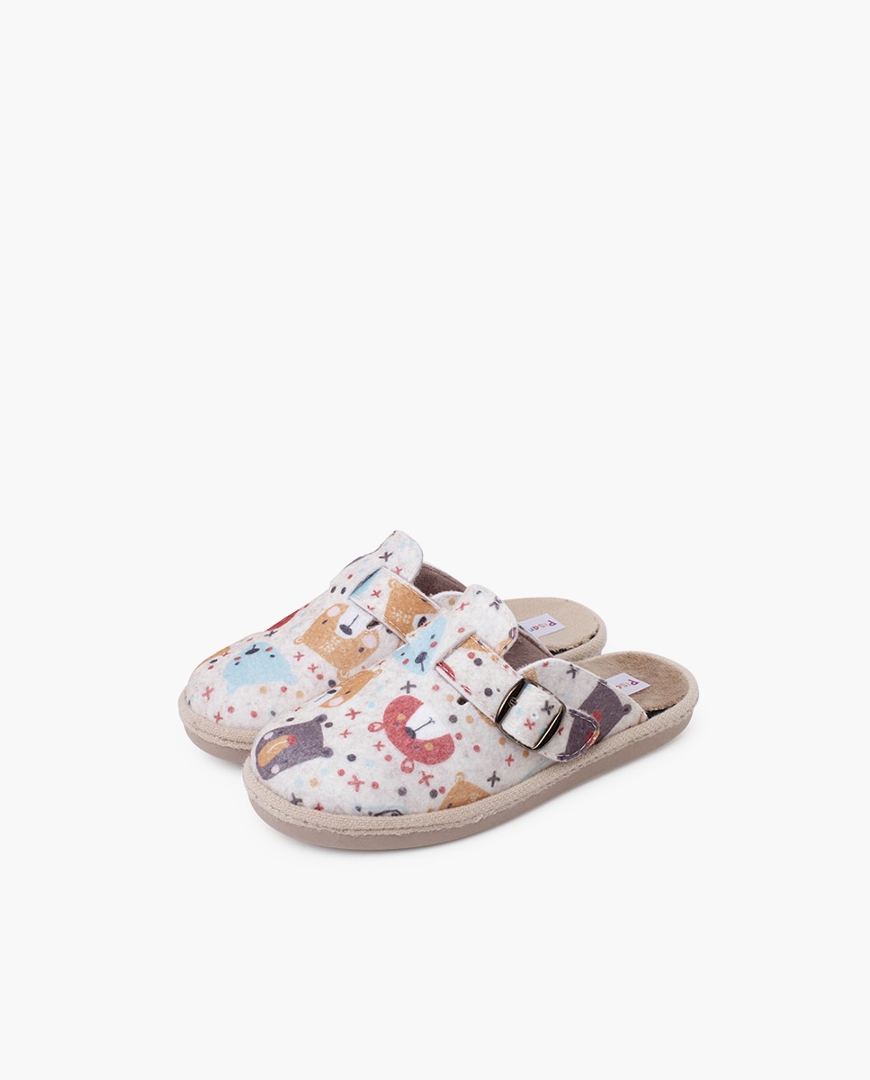 Pantufas Fechadas Infantil Casa Fivela Palmilha Acolchoada Bege-3