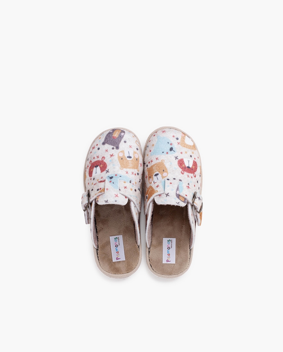 Pantufas Fechadas Infantil Casa Fivela Palmilha Acolchoada Bege-4