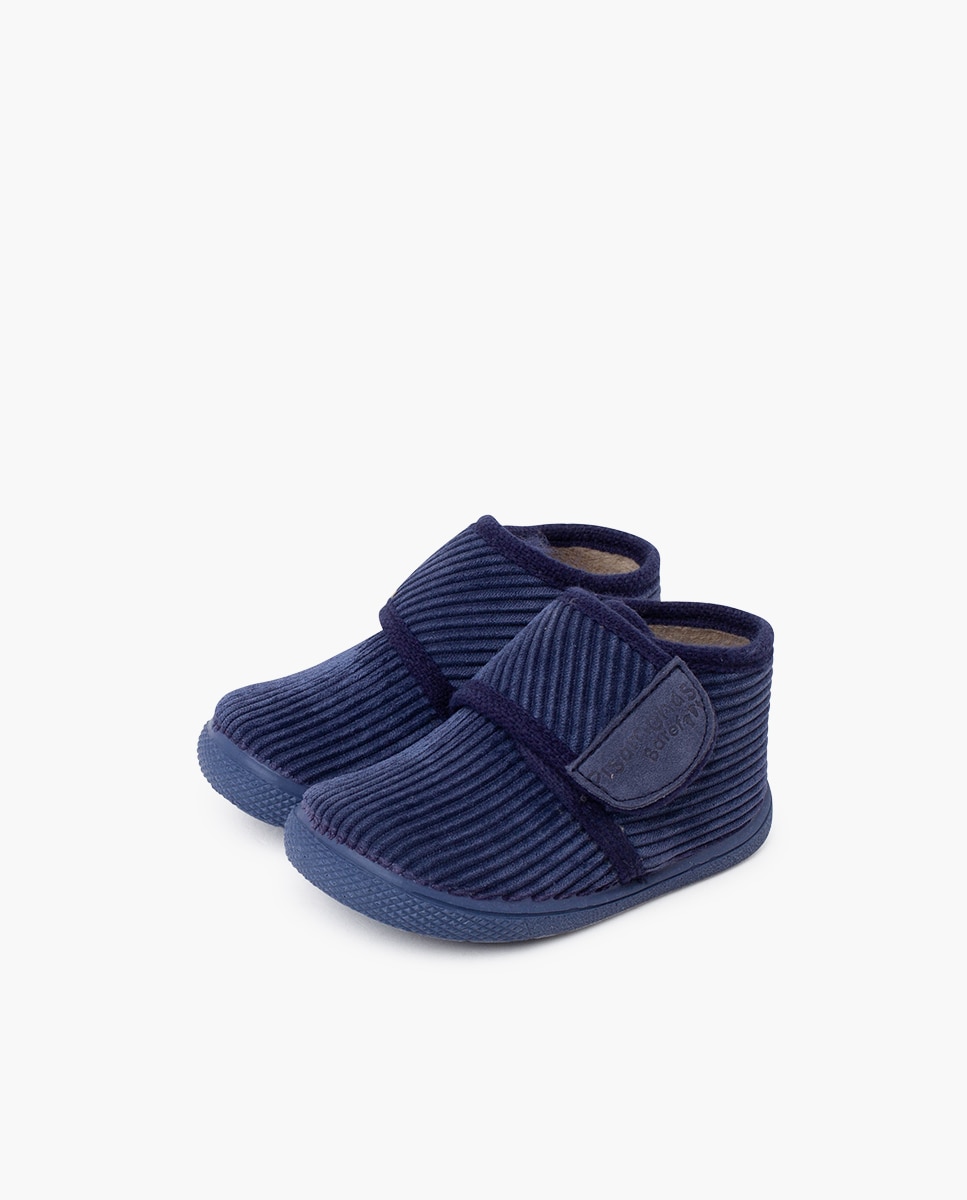 Imagen 3 de Zapatillas de casa cerradas de niños casa pana barefoot tira - Pisamonas - Azul marino Azul marino