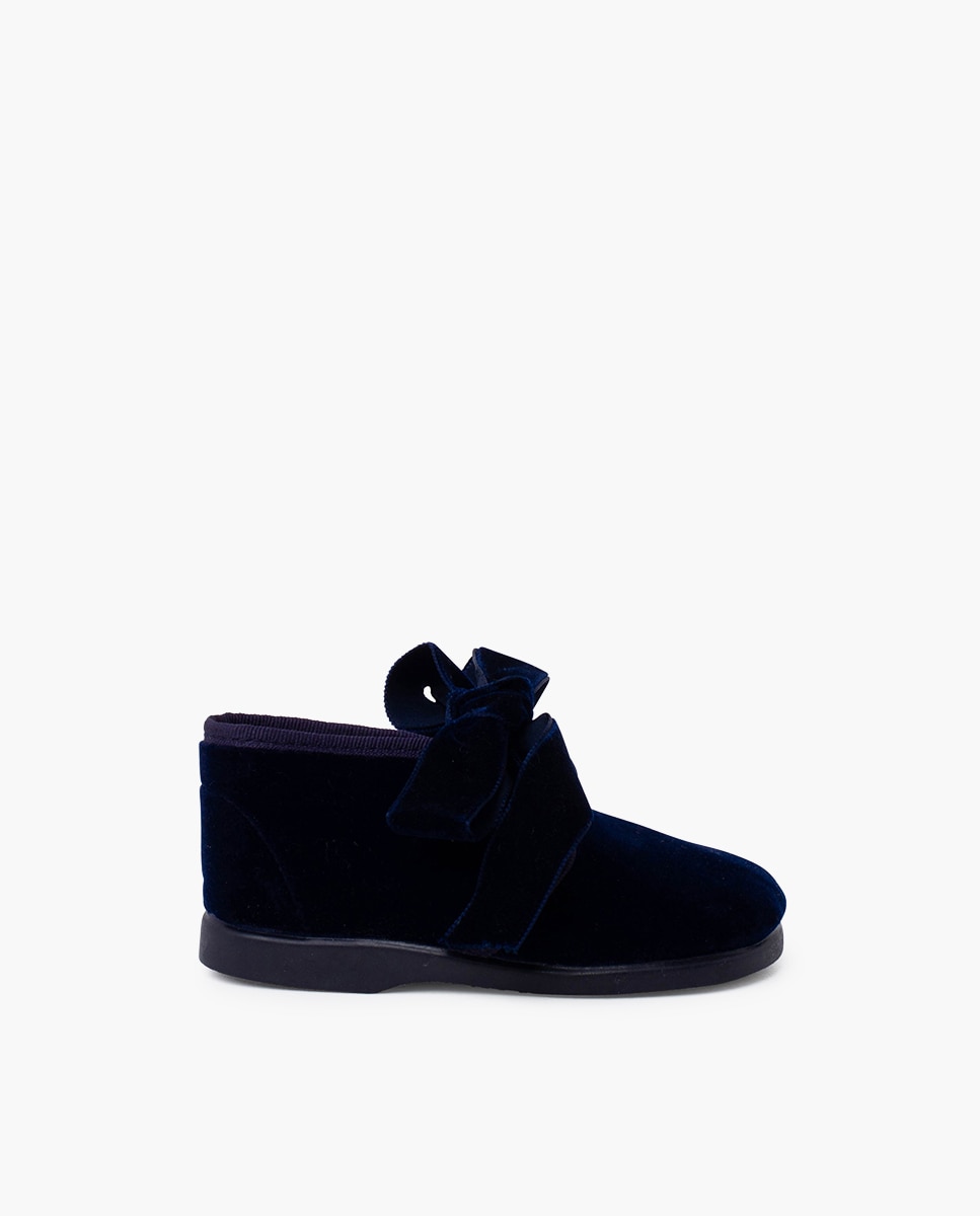 Botas para Bebé em Veludo com Laço Azul-escuro-1