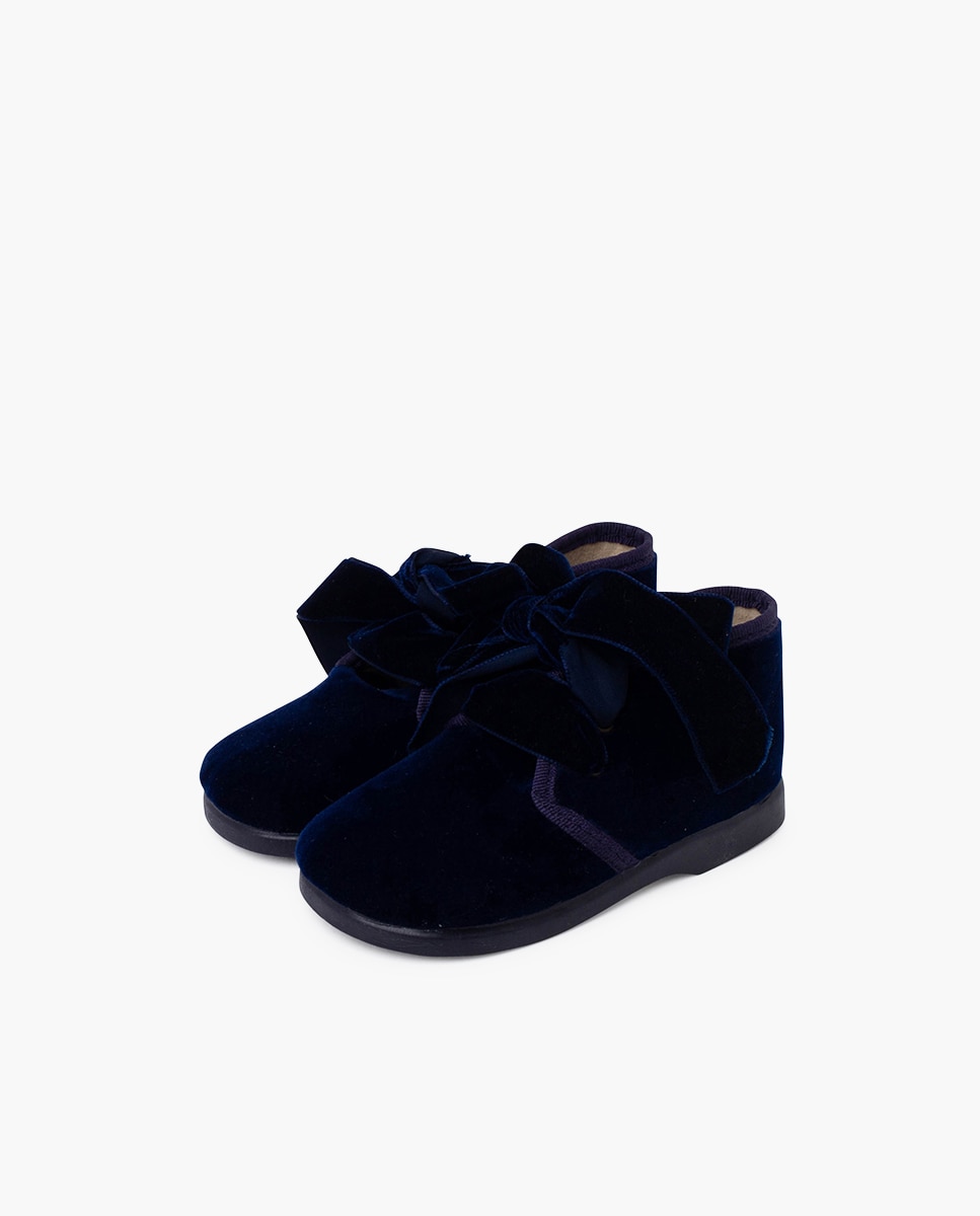 Botas para Bebé em Veludo com Laço Azul-escuro-3
