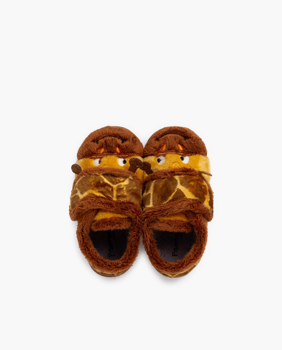 Pantufas Fechadas Infantil Casa Pelo Girafa Castanho-4