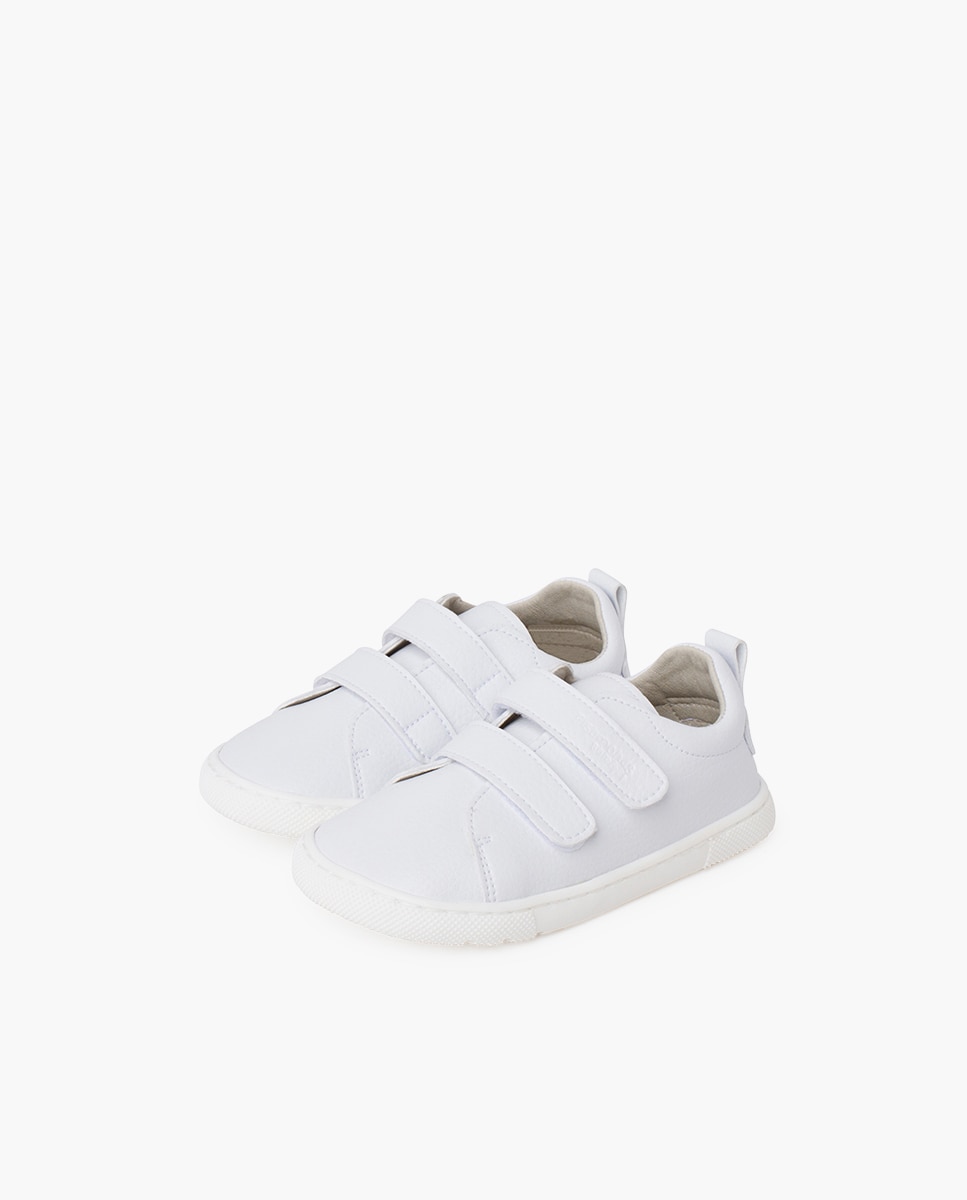 Sapatilhas de Lona Infantil Barefoot Escolares com Dupla Tira Velcro Pisamonas Branco-3