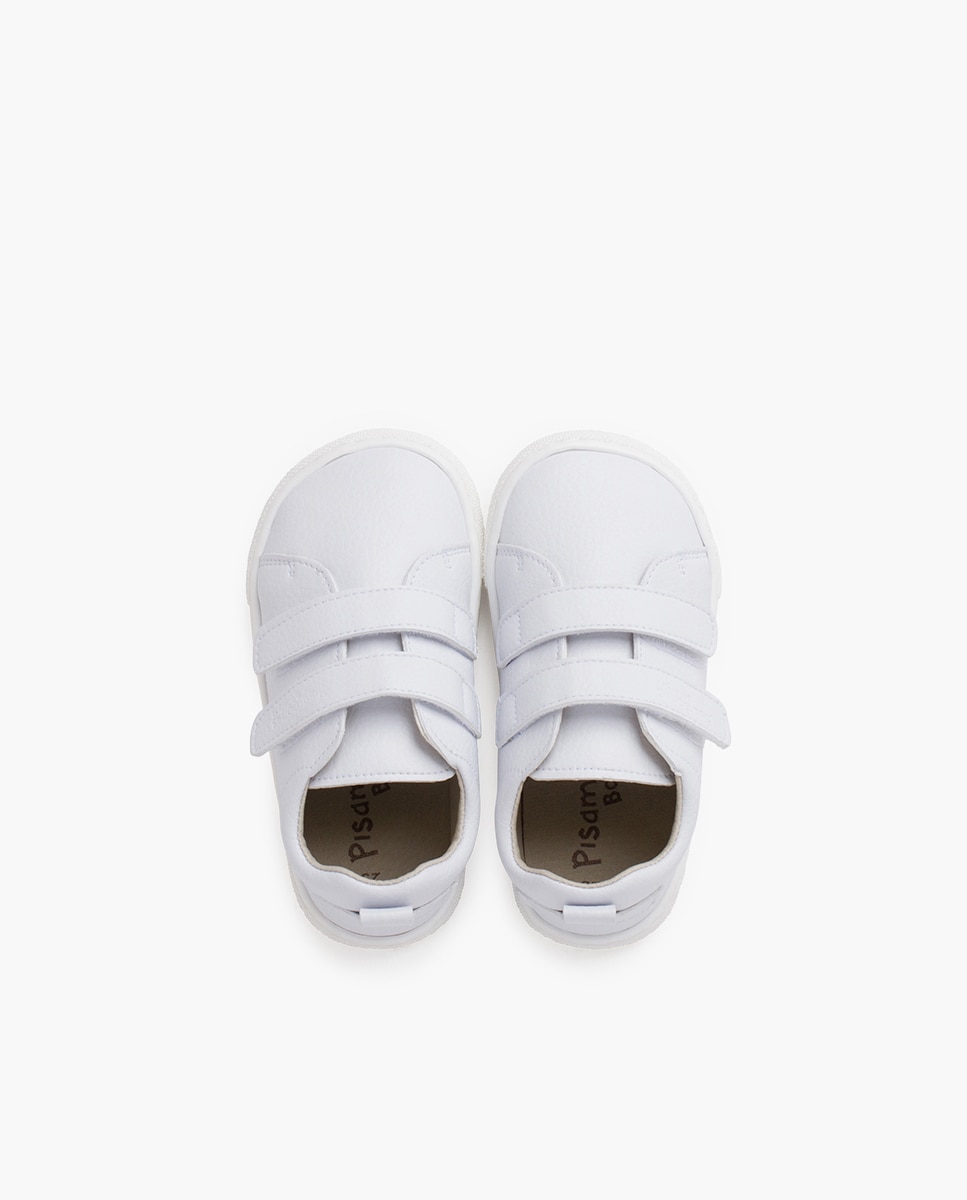 Sapatilhas de Lona Infantil Barefoot Escolares com Dupla Tira Velcro Pisamonas Branco-4