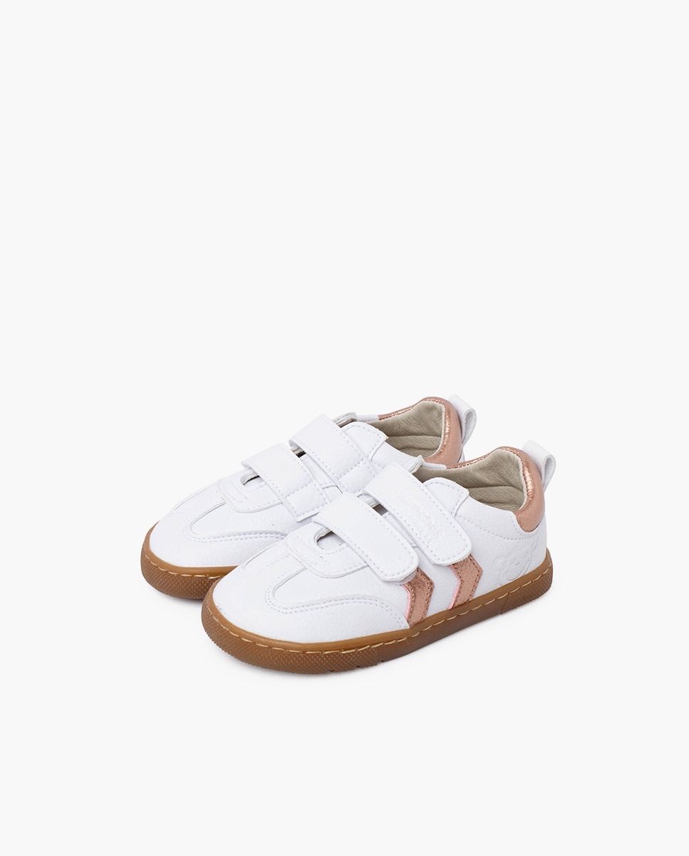 Sapatilhas de Lona Infantil Barefoot com Tiras Laterais Metalizadas Pisamonas Bege-3