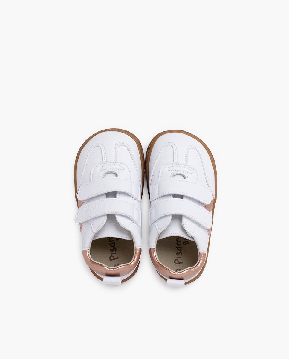 Sapatilhas de Lona Infantil Barefoot com Tiras Laterais Metalizadas Pisamonas Bege-4
