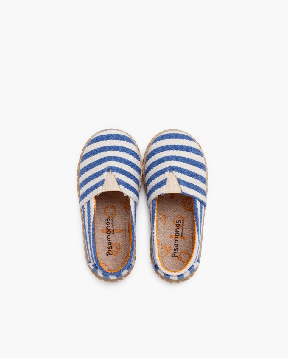 Alpargatas de niño de rayas tipo camping con elástico - Pisamonas - Azul / Blanco Azul / Blanco-4