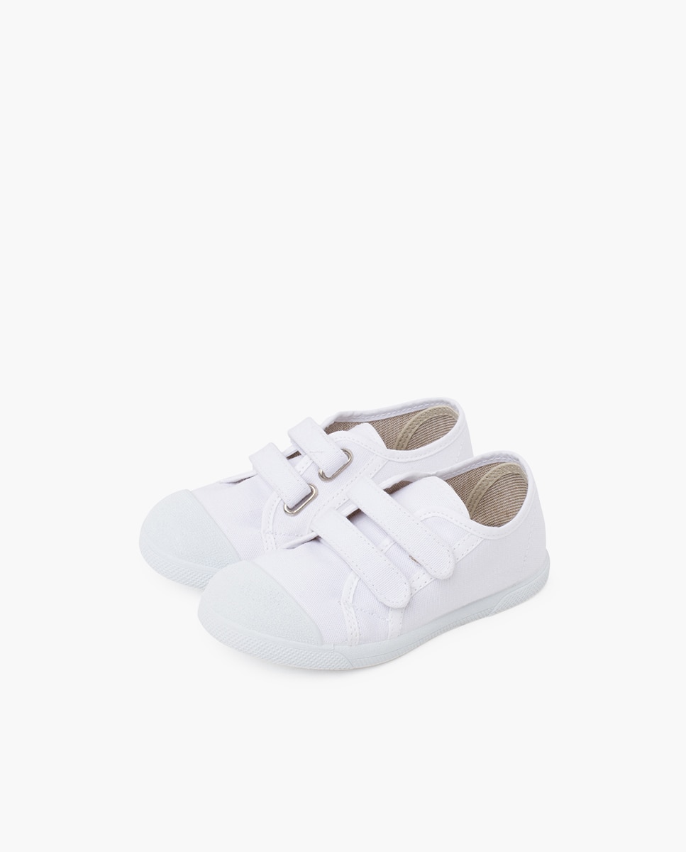 Zapatillas blanditas lona eco tira adherente en azul vaquero - Pisamonas - Blanco Blanco-3