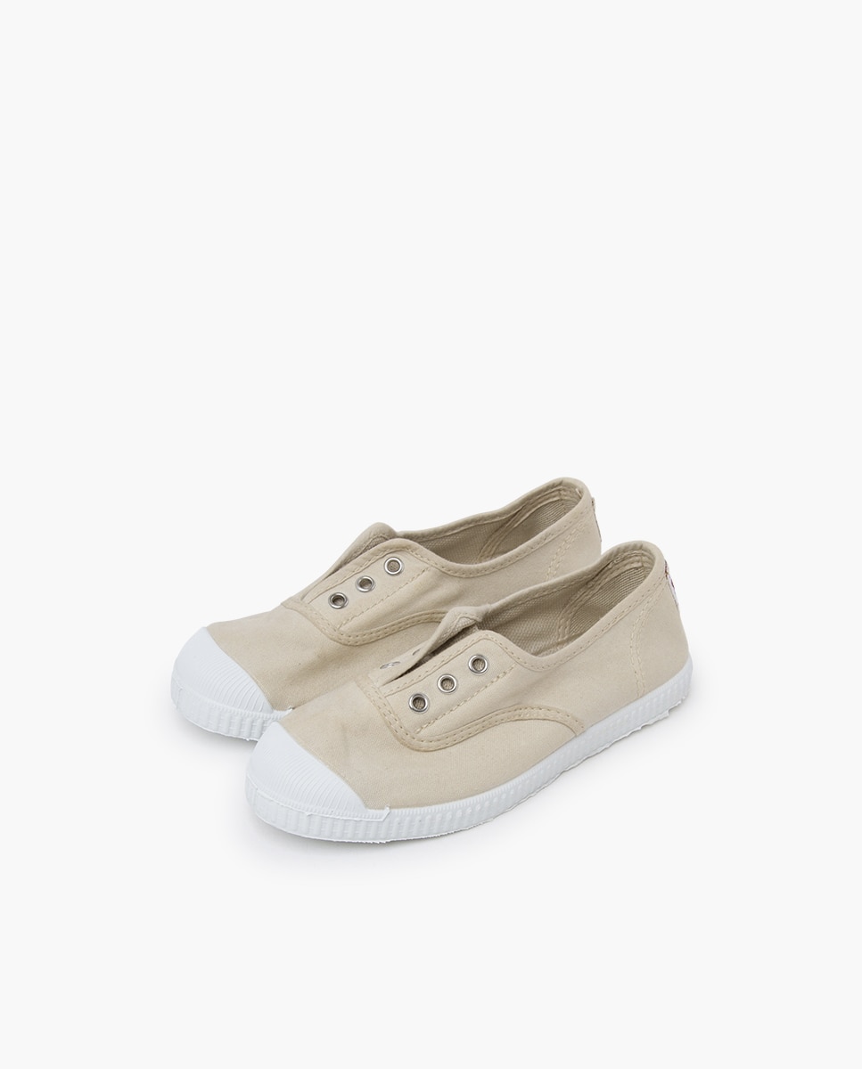 Zapatillas Lona Punta Goma Sin Cordones en arena - Pisamonas - Beige / Blanco Beige / Blanco-3