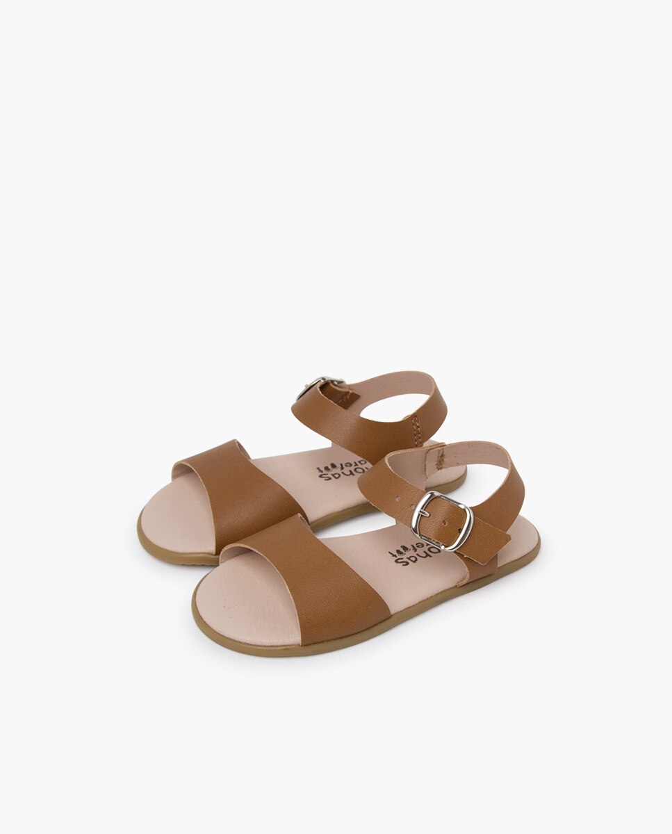 Pisamonas - Sandalias abiertas de niña barefoot lisas hebilla.