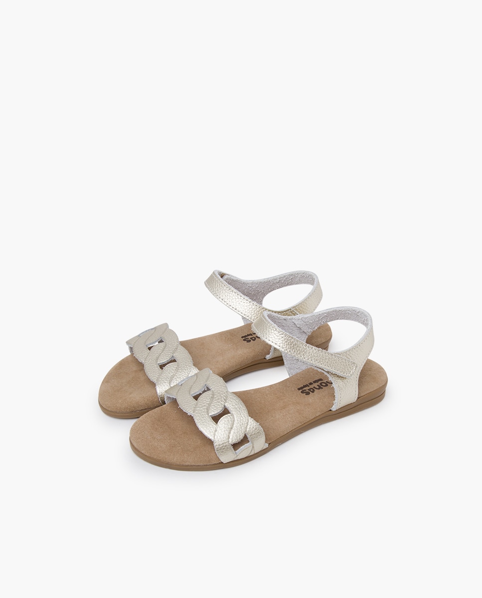 Pisamonas - Sandalias abiertas de niña piel eslabones tira adherente.