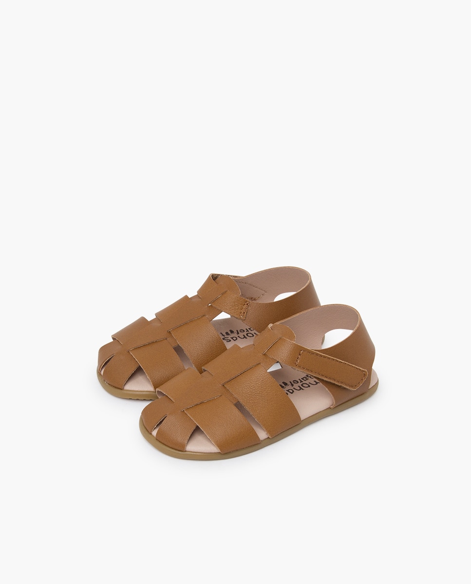 Pisamonas - Sandalias abiertas de niño barefoot tiras piel.