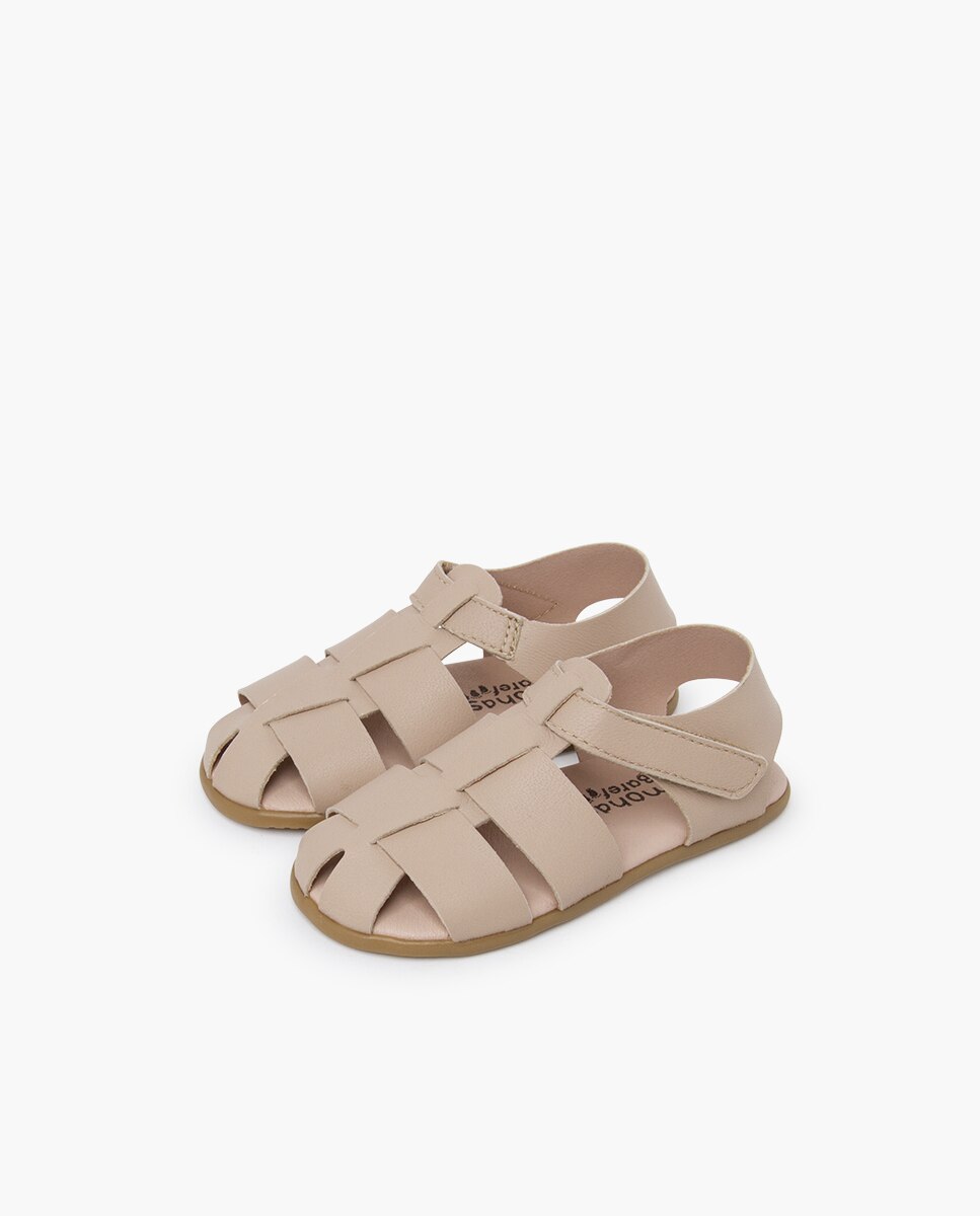 Pisamonas - Sandalias abiertas de niño barefoot tiras piel.