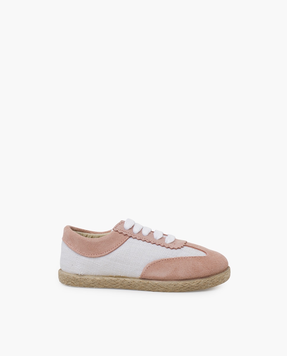 Zapatillas de piel de niños lino y serraje combinadas - Pisamonas - Rosa / Blanco Rosa / Blanco-1
