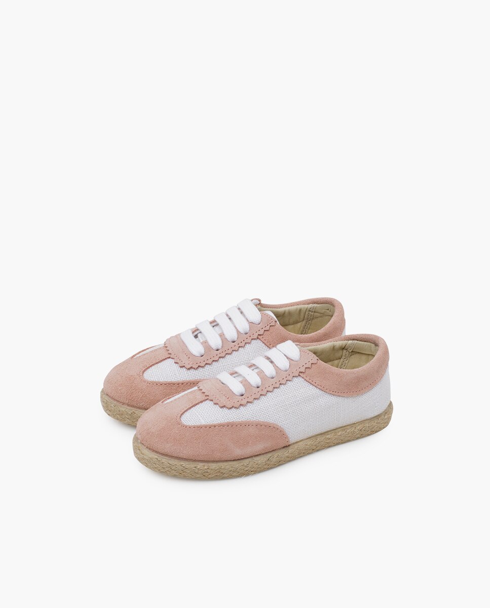 Zapatillas de piel de niños lino y serraje combinadas - Pisamonas - Rosa / Blanco Rosa / Blanco-3