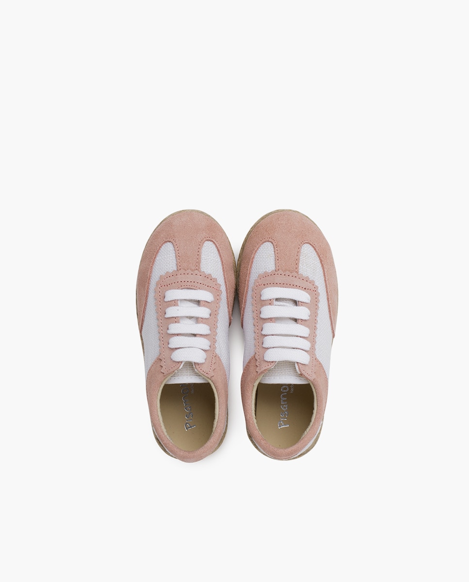 Zapatillas de piel de niños lino y serraje combinadas - Pisamonas - Rosa / Blanco Rosa / Blanco-4