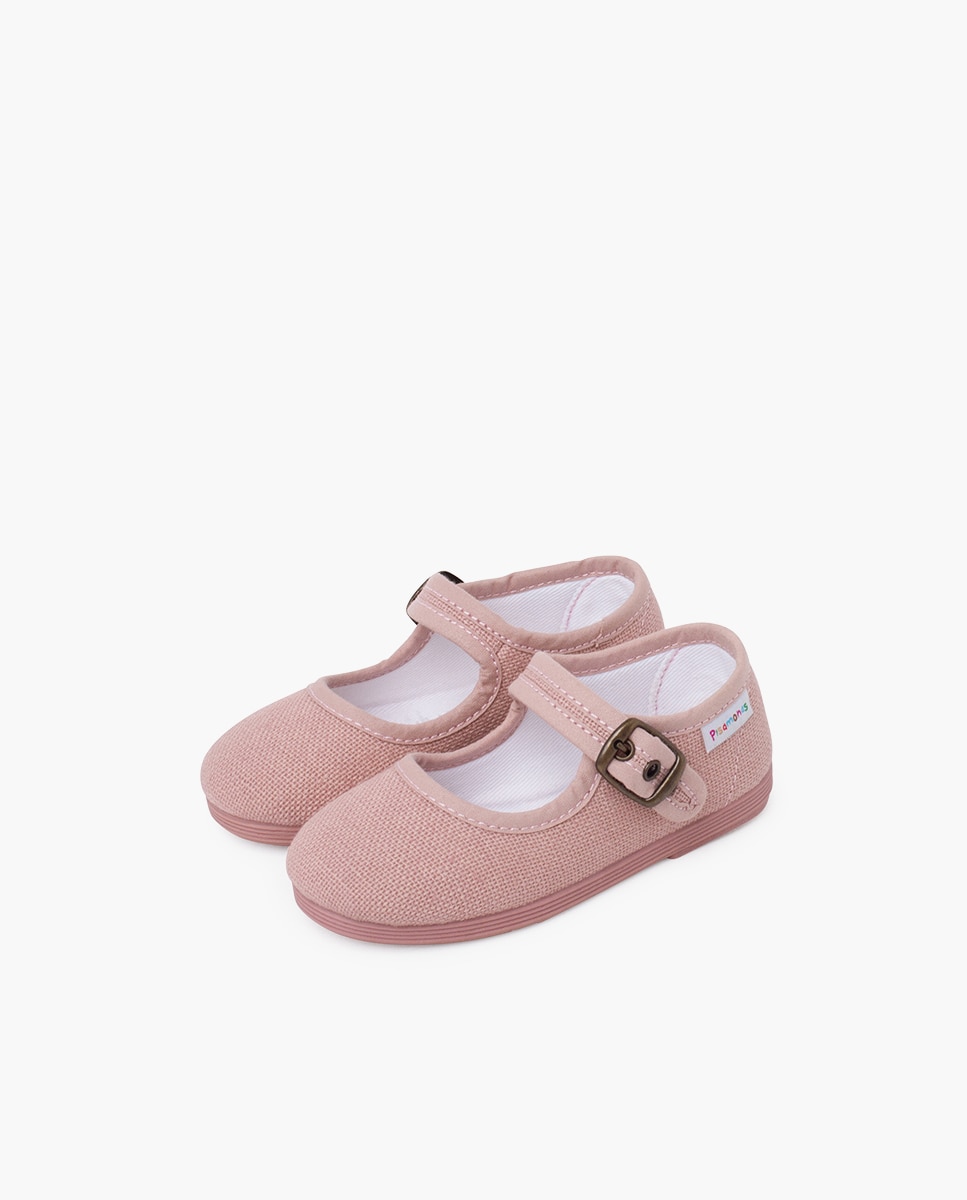 Pisamonas - Merceditas de niña flexibles lino hebilla alta.