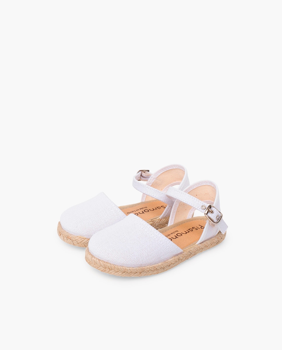 Alpargatas de niña lino suela plana hebilla - Pisamonas - Blanco Blanco-3