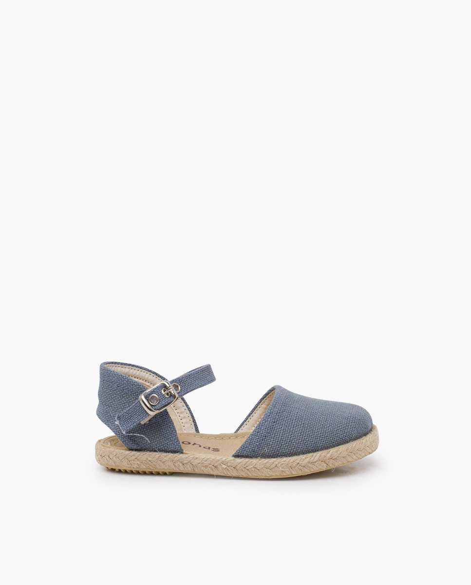 Alpargatas de niña lino suela plana hebilla - Pisamonas - Azul claro Azul claro-1