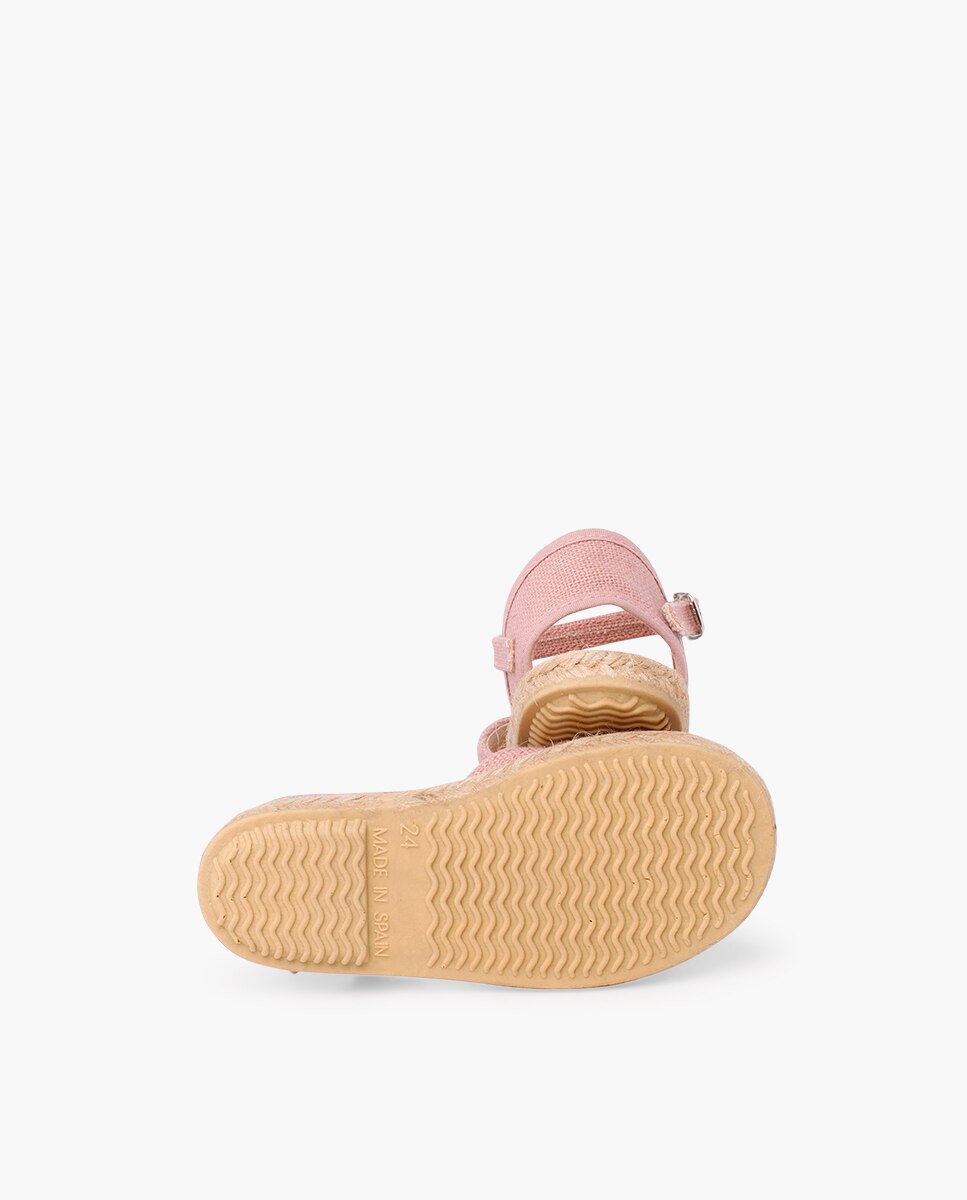 Alpargatas de niña lino suela plana hebilla - Pisamonas - Rosa Rosa-2