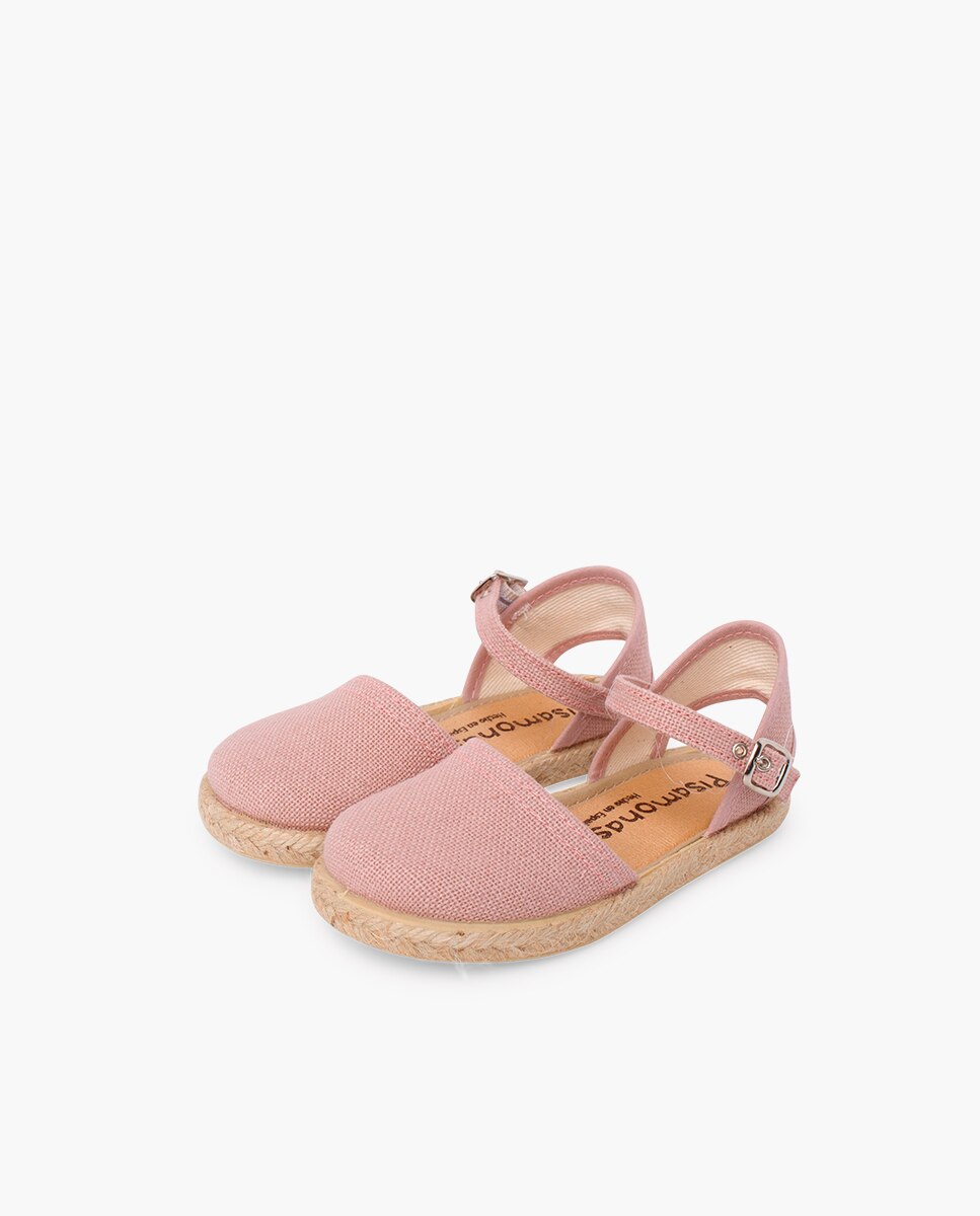 Alpargatas de niña lino suela plana hebilla - Pisamonas - Rosa Rosa-3