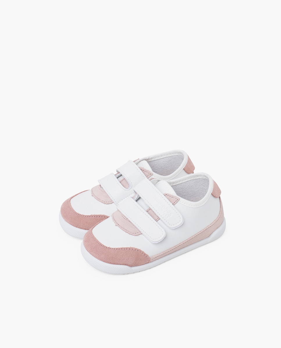 Zapatillas deportivas de bebé niña barefoot combinadas - Pisamonas - Blanco / Rosa Blanco / Rosa-3
