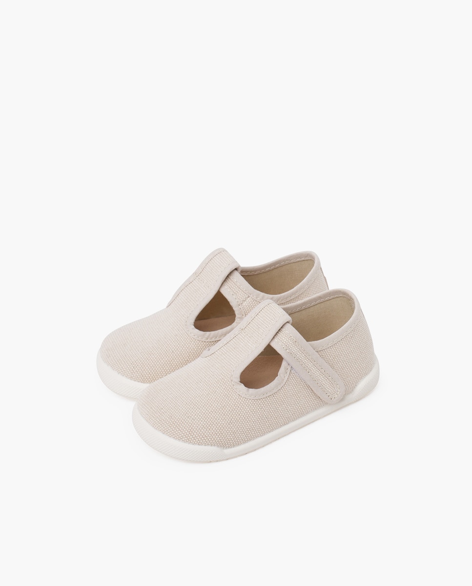 Pepitos de bebé barefoot lona canvas tira - Pisamonas - Beige Beige-3