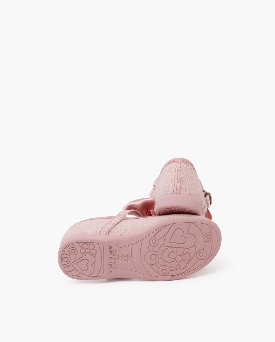 Merceditas de bebé lino ceremonia lazo raso - Pisamonas - Rosa claro Rosa claro-2