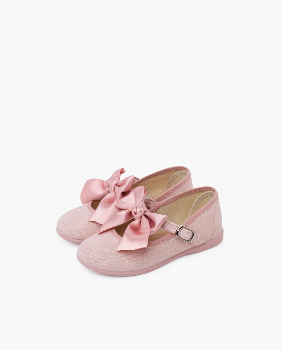 Merceditas de bebé lino ceremonia lazo raso - Pisamonas - Rosa claro Rosa claro-3