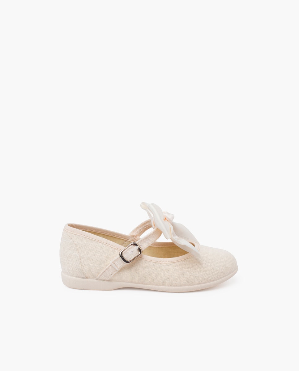Merceditas de bebé lino ceremonia lazo raso - Pisamonas - Beige Beige-1