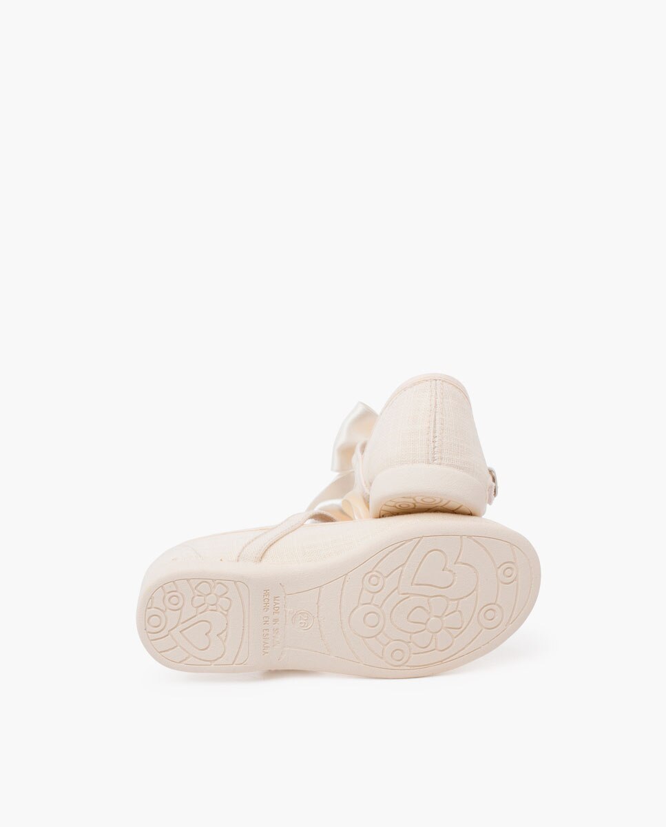 Merceditas de bebé lino ceremonia lazo raso - Pisamonas - Beige Beige-2