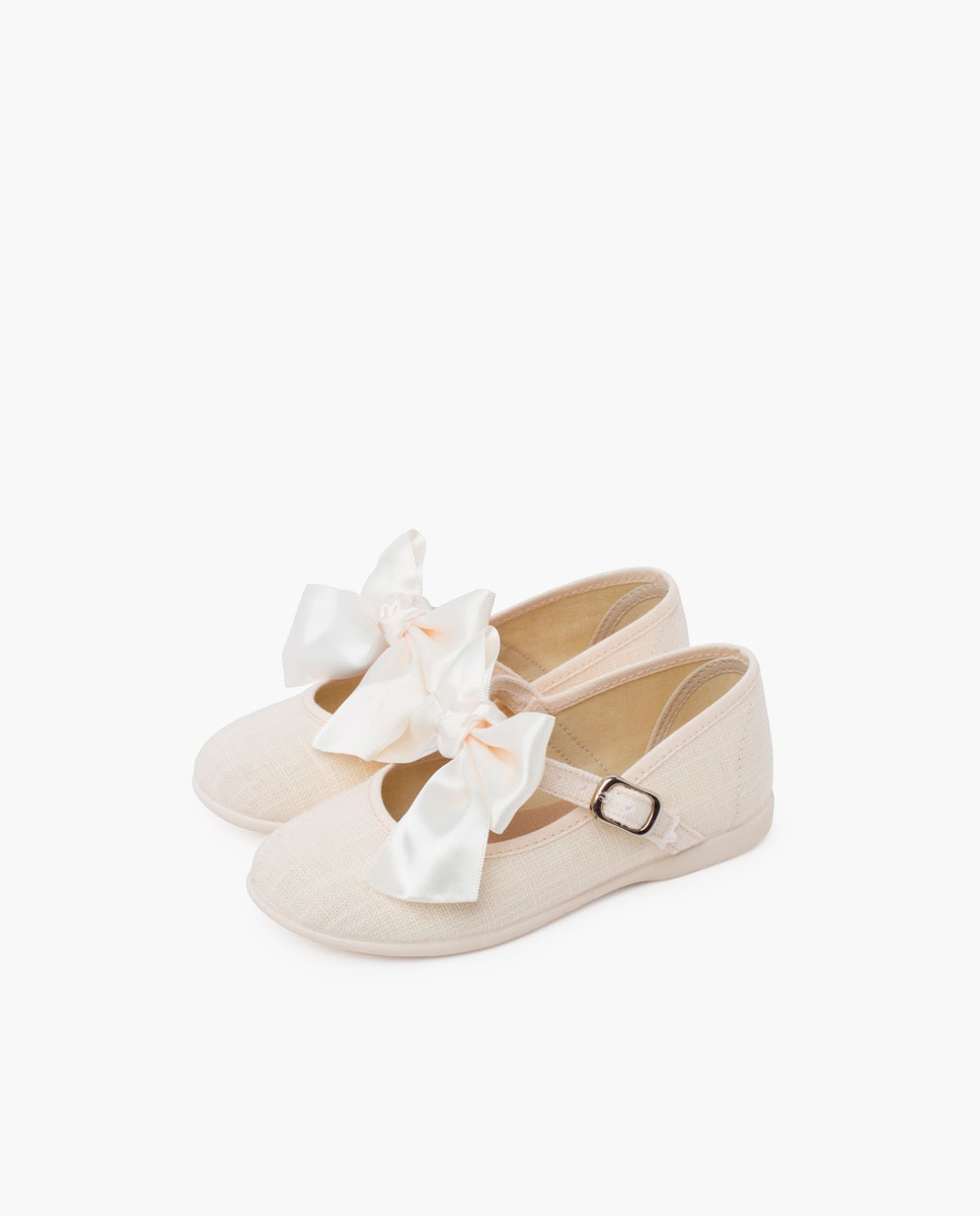 Merceditas de bebé lino ceremonia lazo raso - Pisamonas - Beige Beige-3