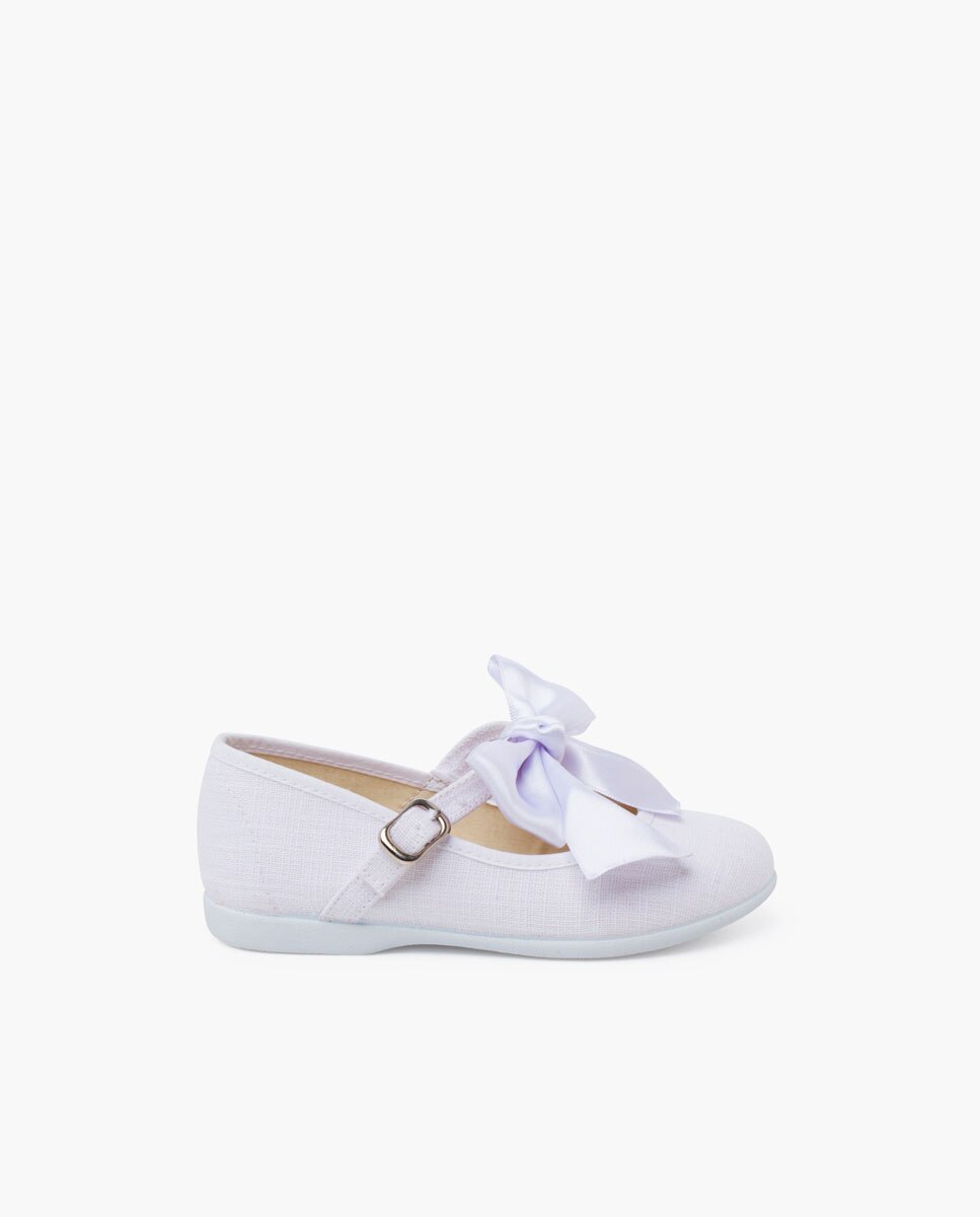 Merceditas de bebé lino ceremonia lazo raso - Pisamonas - Blanco Blanco-1
